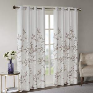 Madison Park Cecily Semi Sheer SINGLE Panel Window Curtain Burnout Botanical Print, Easy To Hang, Fits up to 1.25" Diameter Rod, 50" x 95", Leaves Mauve