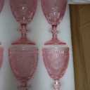 Pink Glass Goblets Wine Glassware, 10 oz Vintage Wine Glasses Set of 12, Romantic Wedding Glass Set, Embossed Drinking Stemware Beverage Cups for Wedding Engagement Christmas Party Bar, standard