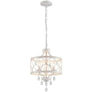 Uiimeces Small Crystal Chandelier, Modern Crystal Chandelier for Dining Room, Rustic Farmhouse White Round Ceiling Pendant Light Fixture for Living Room, Entryway, Hallway, Bedroom, Bathroom