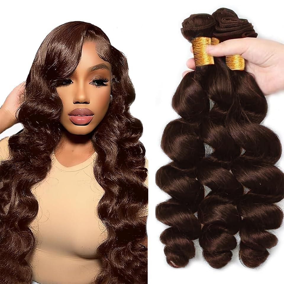 #4 Brown Bundles Human Hair Loose Deep Wave Bundles Human Hair 24 26 28 Inch NerriHou Unprocessed Brazilian Virgin Hair Dark Brown Loose Wave Bundle Human Hair Extensions 3 Bundle 50 Gram Per Bundle
