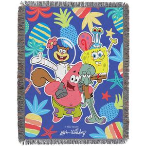 Northwest Spongebob Squarepants Woven Tapestry Throw Blanket, 48" x 60", Group Pic