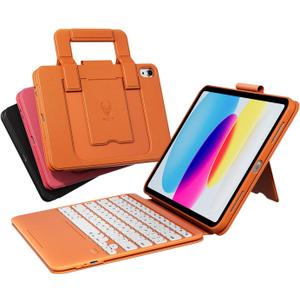 PAUL B for iPad 11th/10th Gen Case with Keyboard 11/10.9 inch A16 2025/2022,Handbag Design Wireless Keyboard Cover for iPad 11/10 Gen, with Pencil Holder,Multi-Touch Trackpad (Orange)