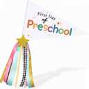 First Day of School Flag, Preschool Back to School Pennants | First Day of Preschool Sign Flags with Ribbons,Back to School Photo Props