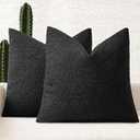 MIULEE 22x22 Inch Decorative Euro Sham Throw Pillows for Bed Set of 2 Textured Boucle Neutral Winter Throw Pillow Covers Black Accent Solid Euro Couch Pillowcases Sofa Livingroom Home Decor