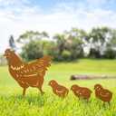 TT & MM Chicken Metal Decorative 4 Pcs Garden Stakes, Chicken Gifts for Women/Men, Hen/Chicks Silhouette Statues for Yard Art, Backyard, Patio, Lawn Ornaments, Outdoor Decor