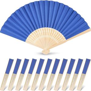 JOHOUSE 12 Pcs Dark Blue Paper Fans Handheld, 8.3 Inch Foldable Hand Fan, Folding Fans Handheld for Women, Paper Fan for Wedding Guests, Bridal & Baby Shower Favors, Party Decorations