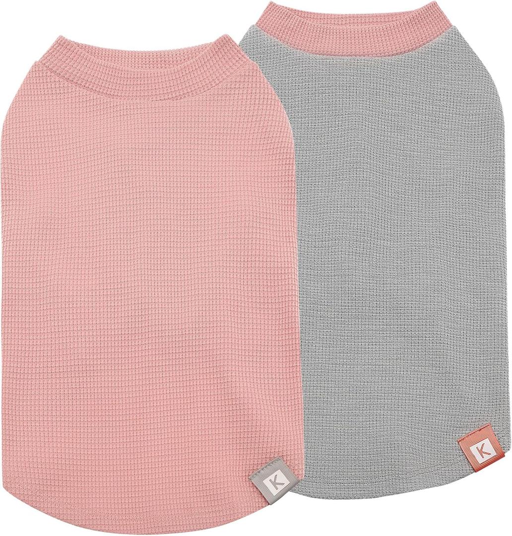 KYEESE 2Pack Dog Shirts Waffle for Small Dogs Stretchy T-Shirts Lightweight Tank Top Sleeveless Dog Vest Breathable Cat Shirt, Medium, Pink+Grey (Medium (7-11lbs))