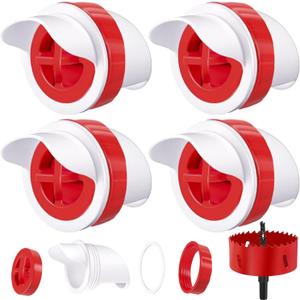 MAFONE DIY Chicken Feeder No Waste, Mess Cups Kit for Gravity Automatic Chickens Bucket Feeder Fit for Buckets, Barrels, Bins, Troughs, Rain Proof Poultry Feeder Port(4 White Red Ports, 1 Hole Saw)