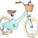 Petimini Vintage Kids Bike for Girls, 1220 Inch Classic Bicycle with Wicker Basket & Bell, High Tensile Steel Frame, Training Wheels (1218), 85% Pre-Assembled, Retro Bike for Outdoor Riding