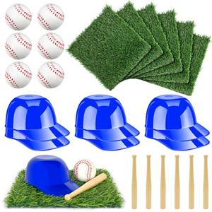 24 Pcs Baseball Party Table Decorations Kit Include Artificial Grass Mats 1.97 Inch Baseballs Baseball Bats Blue Caps for Sport Themed Birthday Party Decor Baby Shower Father's Day Party Favors