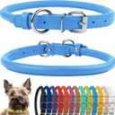 CollarDirect Rolled Leather Dog Collar, Soft Padded Round Puppy Collar, Handmade Genuine Leather Collar Dog Small Large Cat Collars (11-14 Inch, Light Blue Textured)