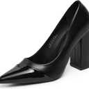 Heels for Women Pumps Closed Toe Chunky High Heel 4inch Pointy Toe Block Heels Business Office Shoes Comfortable Dress Shoes for Women (7, Black)