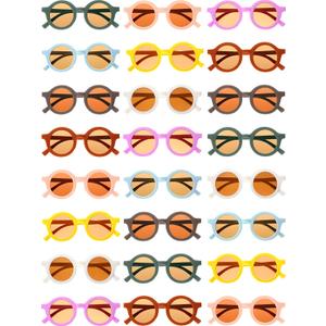 Flutesan 24 Pairs Kid Round Sunglasses Cute Retro Circle Sunglasses for Kids Girls Toddler Baby Boy Outdoor UV, Age 3 to 10 (Stylish Colors)