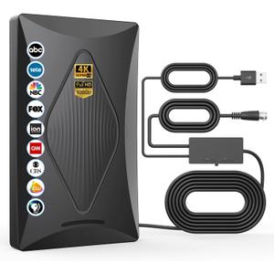2024 Release TV Antenna for Smart TV, Long Range Digital TV Antenna Indoor Ourdoor with Amplifier Signal Booster - Support 360 Reception 4K 1080p HD for All Smart/Old TVs (black)