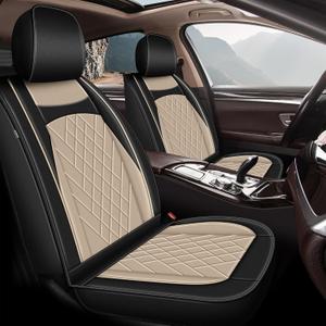 Fit for Optima Seat Covers, 5 Seats Full Set Faux Leather Car Seat Covers for 2002-2020 Kia Optima (5 Seat Full Set, Black & Beige) (Full Set Seat Covers, #033 black & beige)