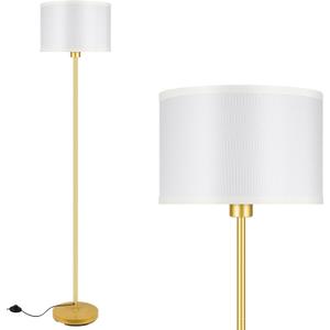 Gold Floor Lamp, Standing Lamp, 58" Tall Lamps for Living Room, Simple Pole Lamp with White Shade, On/Off Foot Pedal, Bright Corner Lamp for Kids Room Bedroom Office Decor(E26 Base, NO Bulb)