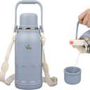 Insulated Water Bottle with Handle and Strap,Vacuum Travel Tumbler with Cup Lid,Thermo Coffee Cup for Hot Cold Drinks 40 OZ,Blue Haze