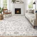 Area Rugs 5x7 for Living Room - Washable Soft Large Vintage Rug Non-Slip Stain Resistant Traditional Stain Resistant Indoor Floor Low Pile Carpet for Bedroom Dining Room or Home Office - White