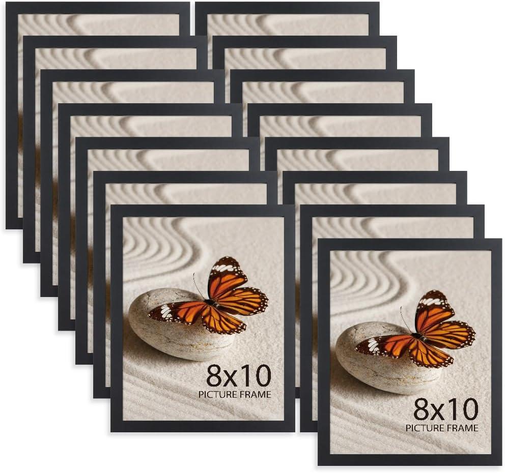 Memory Island 8x10 Photo Frames for Wall and Tabletop Display, 8 by 10 Black Picture Frames with HD Plexiglass, Set of 15