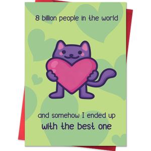 3 x Funny Valentines Day Card,Valentines Day Cards Gifts for Him Her,Valentines Day Card for Husband Wife Boyfriend Girlfriend Fiance Fiancee Men Women with Cute Cat Holding Heart Design