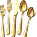 Gold Silverware Set, 30 Piece Flatware Set for 6, Mirror Polished Food-Grade Stainless Steel Cutlery Utensil Set Include Knives Forks Spoons for Kitchen Restaurant Wedding Party, Dishwasher Safe