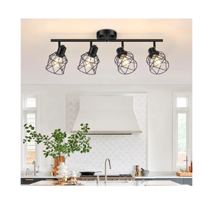 4-Lights Semi Flush Mount Ceiling Light, Adjustable Multi-Directional Light Fixtures, Rotatable Farmhouse Light Fixtures Mount with Metal Cage for Dining Room, Living Room
