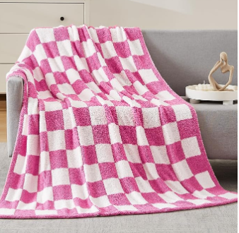 WRENSONGE Checkered Throw Blanket Toast Almond Soft Cozy Fluffy Warm Hand Made Weave Throw Blankets for Couch, Sofa, Chair, Bed, Camping, Picnic, Travel Lightweight Bed Blanket - 60"*80"