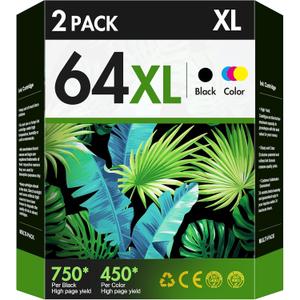 64XL Ink Cartridge Combo Pack Remanufactured Replacement for HP Ink 64 HP64 64XL 64 XL Work for Envy Photo 7858 7855 7155 6255 6252 7120 7158 Envy 7255e 7955e 7958e Tango X Terra Printer(Black, Color)
