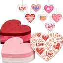 Marsui 36 Pcs Valentine's Day Gifts Wooden Heart Ornaments DIY Hanging Ornaments with Rope and 12 Piece Letter Patches 3.5" Wooden Heart Crafts for Gifts Valentines Day Tree Party Wedding Decoration