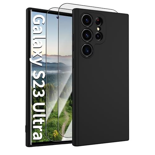 for Samsung Galaxy S23 Ultra Case,Liquid Silicone Upgrade Soft Anti-Scratch Microfiber Lining 2 HD Screen Protector Full Camera Protection Shockproof Case for Samsung S23 Ultra 6.8 inch -Black