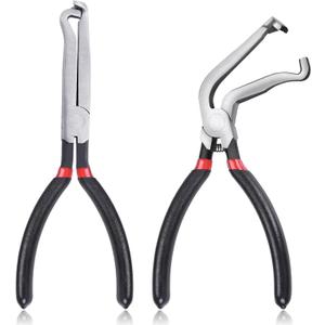 2PCS Electrical Disconnect Pliers, Automotive Electrical Connector Pliers with Anti-Slip Grip, Fuel Line Petrol Clip Pipe Plier for Push Tab Style Plugs(1*Straight&1 * 60Bend)