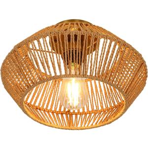 Eapmic Hand-Woven Ceiling Light, Lantern Lamp Single Light Weaving Natural Ceiling Hanging Fixture with Adjustable Cord for Kitchen Dining Room Restaurant Farmhouse