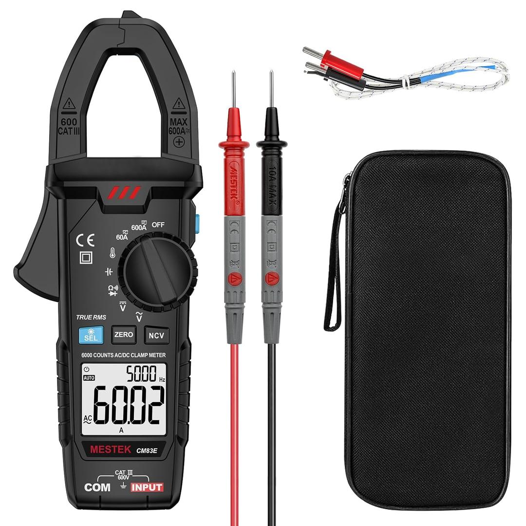 MESTEK Digital Clamp Meter Multimeter TRMS 6000 Counts Voltage Tester Amp Volt Meter, Auto-Ranging Voltmeter Measures NCV AC DC Current Voltage Resistance Capacitance Temperature Diodes Continuity