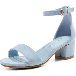 Girls High Heels Sandal for Girls Open Toe Ankle Buckle Strap Dress Shoes for Little Big Kids in Wedding Party Block Chunky Pump Sandals (Honorable Suede Blue) 1 Big Kid