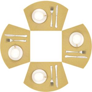 SHACOS Round Table Placemats Wedge Placemat Set of 4 Non Slip Heat Resistant Woven Vinyl Metallic Golden Table Mats Wipe Clean Indoor Outdoor (4, Gold)