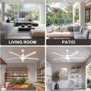 Ohniyou 60'' Ceiling Fan with Lights, Industrial Ceiling Fan with 5 Aluminum Blades, App/Remote Controlled, Dimmable, for Outdoor Patio, Living Room, White