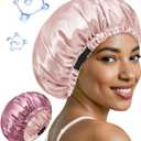 10 x BONNET QUEEN Silk Bonnet for Sleeping Hyaluronic Acid Satin Bonnet, Double Layer Hair Wrap for Curly Hair Women Sleep Cap (Cream Pink & Rose Gold)