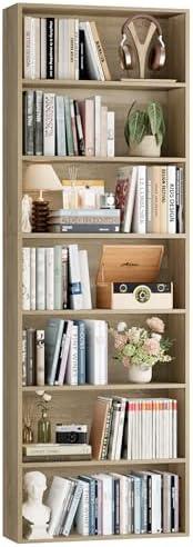 FACBOTALL 82" Tall Bookshelf, 7-Tier Open Shelves Bookcase, Freestanding Display Storage Shelves, Tall Bookcase Home Decor Furniture for Home Office, Living Room, Bedroom, Light Oak
