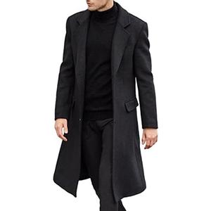 SOMTHRON Men's Casual Trench Coat Slim Fit Notched Collar Long Jacket Overcoat Single Breasted Pea Coat wih Pockets BL-L at Amazon Mens Clothing store (Large)