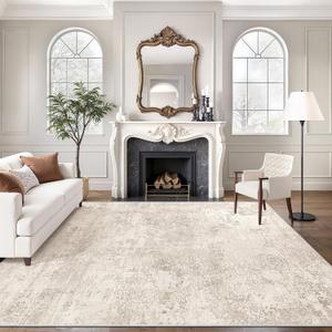Art&Tuft Washable Rugs 8x10, Area Rugs for Living Room - Non Slip and Low Pile Soft Thin Abstract 8x10 Rug for Bedroom, Dining Room, Kitchen, Office, Beige