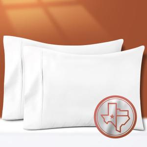 TEXAS LINEN CO. 100% Egyptian Cotton Pillow Cases Set of 2, Texan Talkin' Collection 600 Series Standard/Queen Pillowcase for Sleeping (White), Sateen Bed Pillow Cover, Extra Long Staple Pillowcases