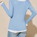 Tankaneo Womens Long Sleeve Shirts Crewneck Patchwork Casual Fitted Tunic Tops Ruffle Lightweight Outfits (Blue)