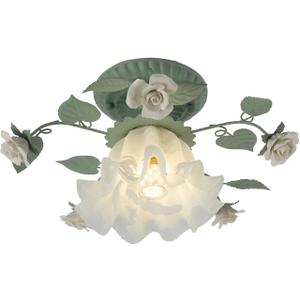 French Glass Flower Ceiling Light Fixture Green Hallway Semi Flush Mount Ceiling Light Nordic Modern Blue White Milk Glass Close to Ceiling Light for Bathroom Farmhouse Foyer Corridor Kitchen