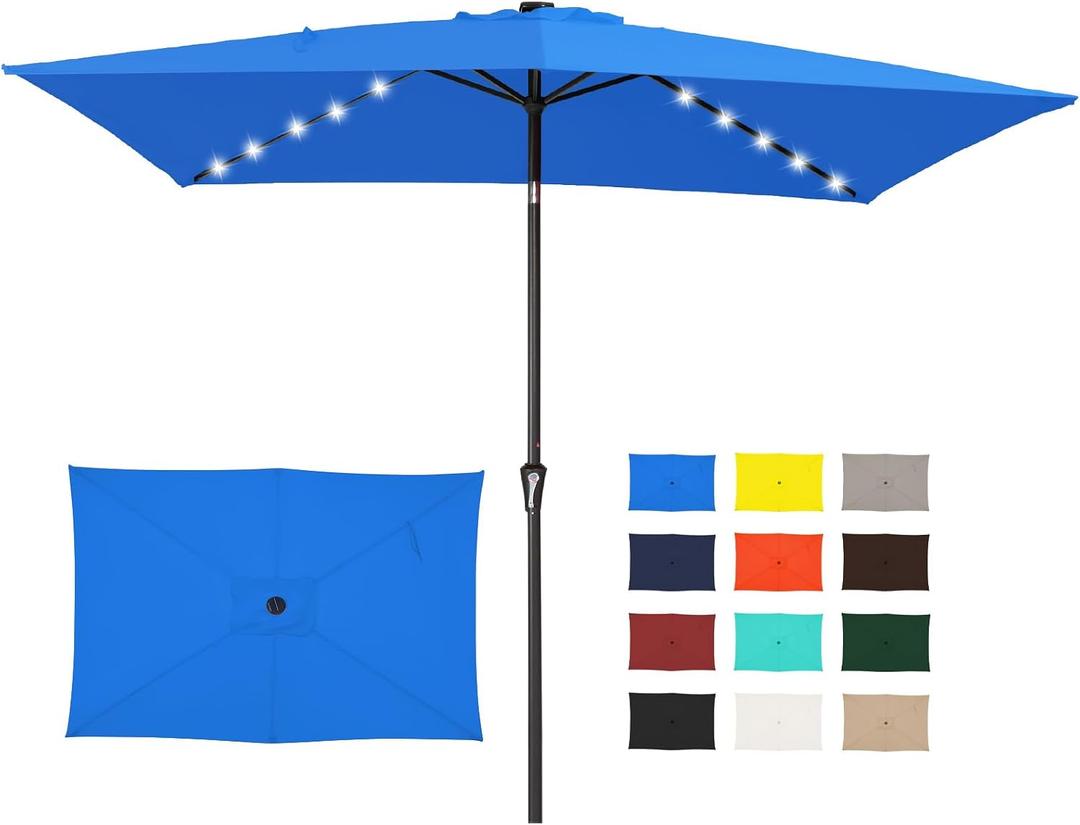 JEAREY 6.5x10' Rectangle LED Lighted Umbrella Patio Umbrella Outdoor w/Tilt