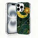 iPhone 16 Pro Max Case, Stained Glass Case, Aesthetic Clear Cases, Scratch Resistant Shockproof Cover, Mosaic Print Phone Cases, Moon and Sun Phone CoverB151