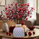 Valentines Day Decorations Floral Picks Stems - 8Pcs,16 Inch Artificial Red Berry Heart Shaped Branches Gift for Wedding Home Vase Decor