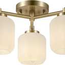 Globe Electric 3-Light Flush Mount Ceiling Light, Brass, Frosted Ribbed Glass Shade, Updated Traditional Style for Home Lighting, 15.6 x 15.6 x 7.6 inches