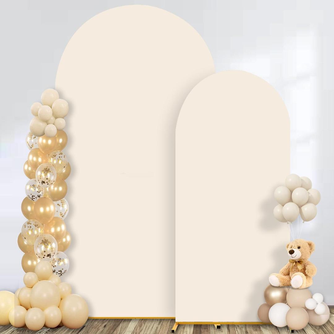 Arch Backdrop Cover Wedding Spandex Fitted Arch Covers,Round Top Chiara Baby Bridal Shower Party Birthday Banquet (Beige, 7.2ft+6ft)