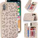 iCoverCase Compatible with iPhone X/XS Case with Card Holder, Wallet Phone Case for Women Men RFID Blocking PU Leather Protective Case 5.8 Inch (Beige Leopard)