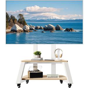 Mobile TV Stand Rolling TV Cart with Wheels for Most 32-86 Inch TV Stand with Double Wooden Shelf, Height Adjustable Heavy-Duty Holds up to 180lbs,Max VESA 600 * 450mm